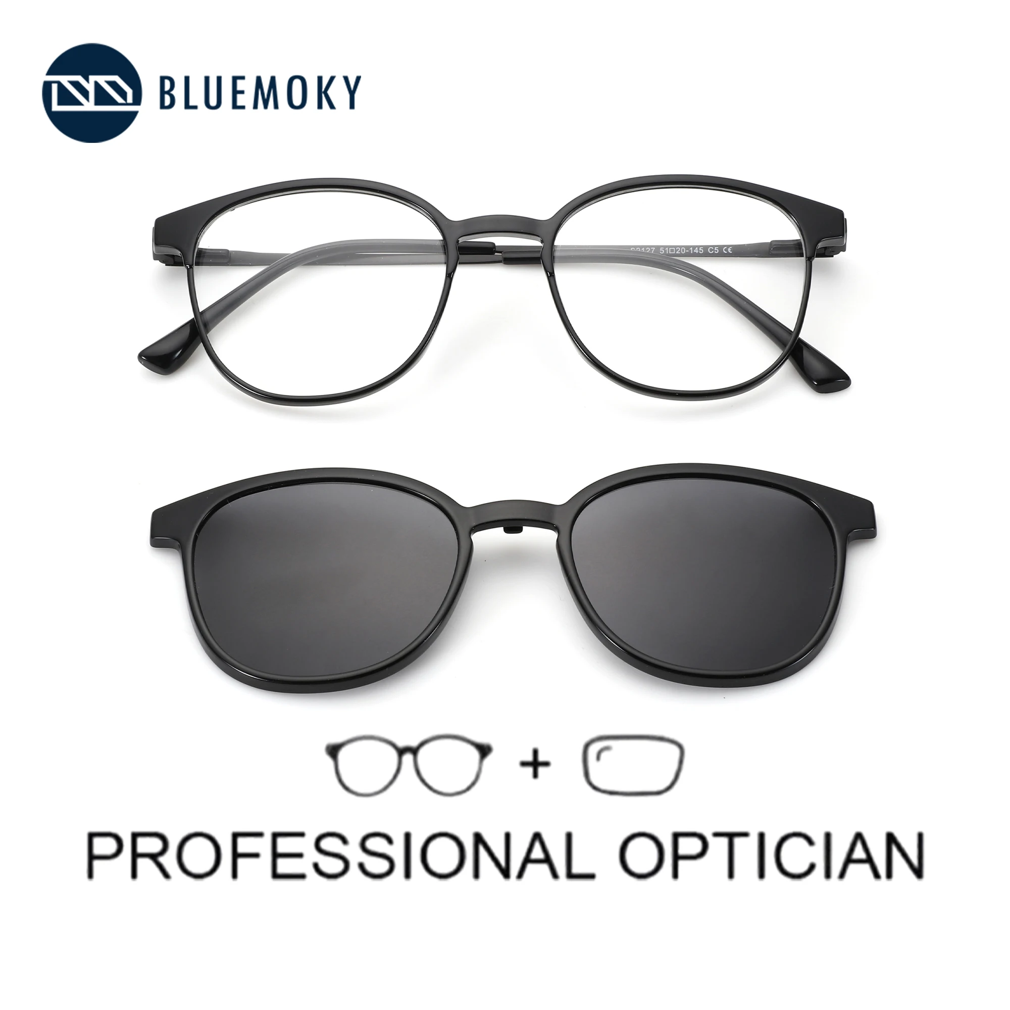 

BLUEMOKY L Size Magnetic Clip-on Square Prescription Glasses For Unisex Polarized UV400 Protection Optical SunGlasses