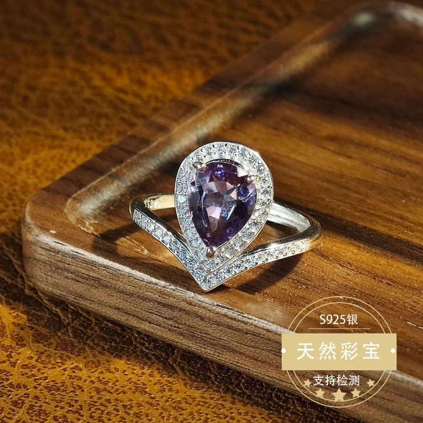 

Wedding Ring for Women Real 925 Sterling Silver Adjustable Size Ring Natural Amethyst Genuine Jewelry Gift Birthday