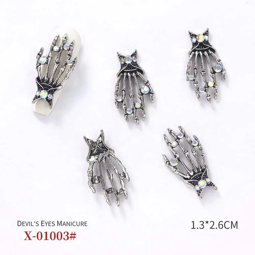 10 teile/satz Metall Nagel Charms Halloween Skelett Nagel Strass Maniküre Ornamente Nagel liefert Skelett Hand Nagel Dekorationen