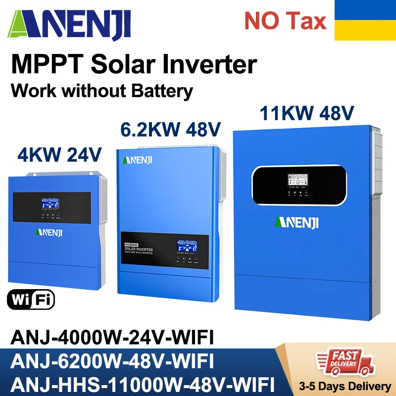 4KW 6.2KW 11KW 24V Hybrid Solar Inverter Pure Sine Wave Built-in Wifi & MPPT 100A Work without Battery