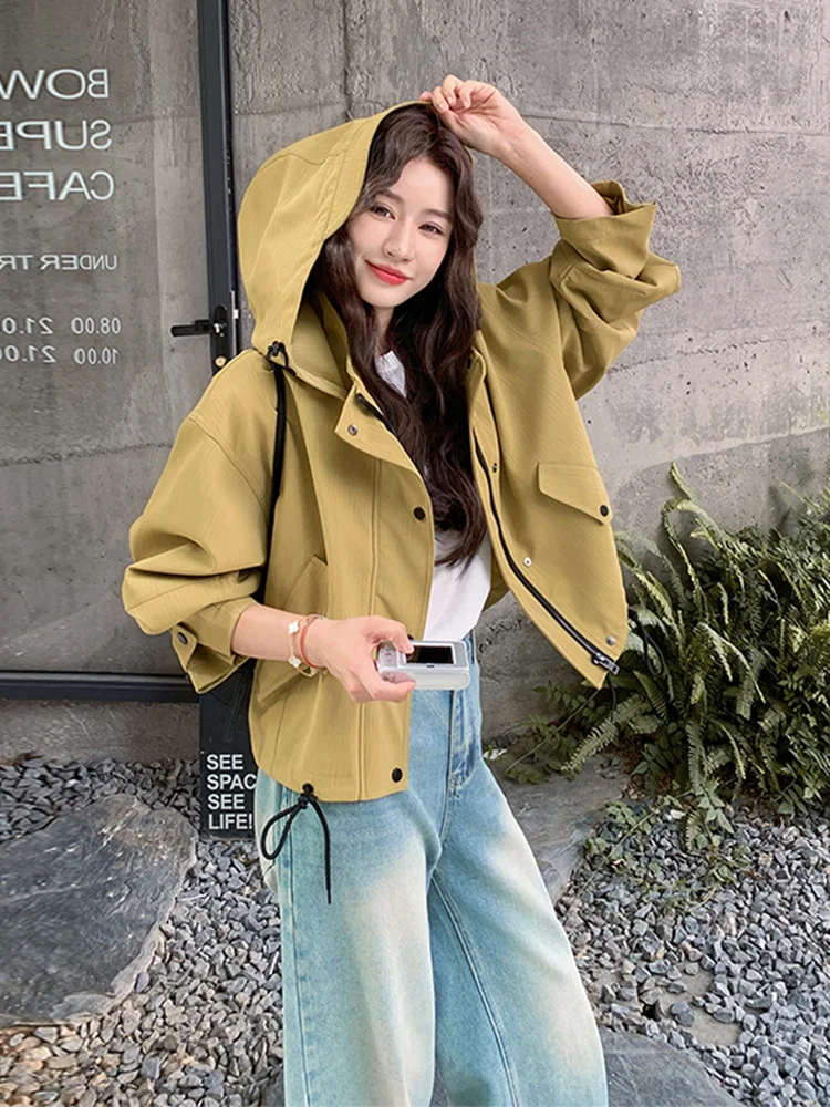 

Женская универсальная куртка-худи Sli Yellow для весны и осени, маленький размер, повседневная версия с воротником-стойкой