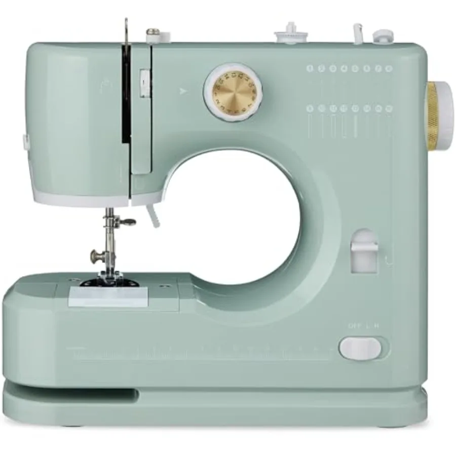

Sewing Machine for Beginners 55-Piece Kit with 16 Built-in Stitch Patterns Double Stitching Foot Pedal Storage Drawer 6V Sage G