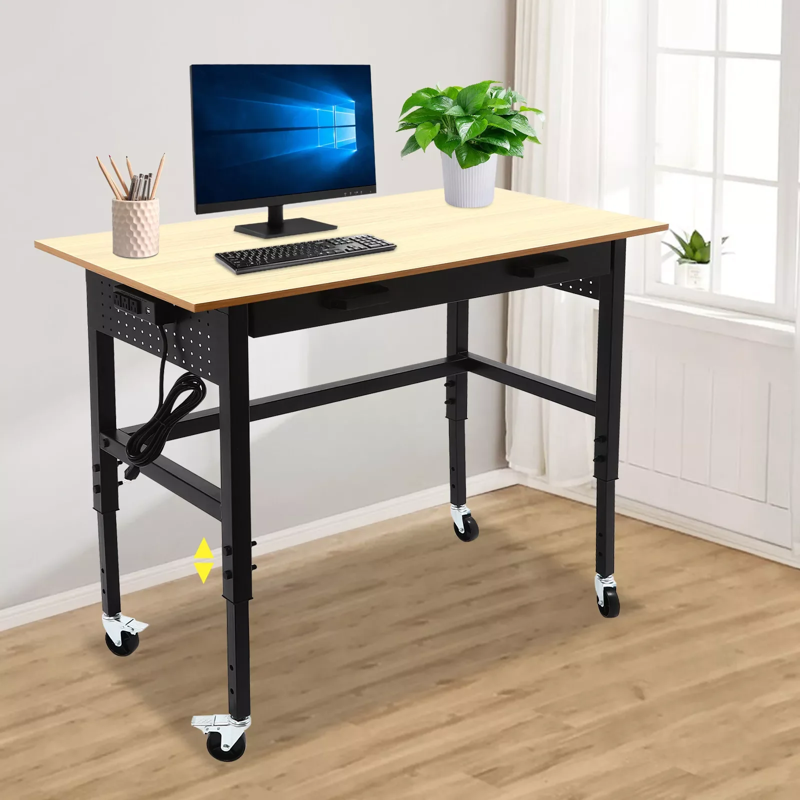 Mobile Workbench, Work Bench for Garage Office Home, Height Adjustable Workbench