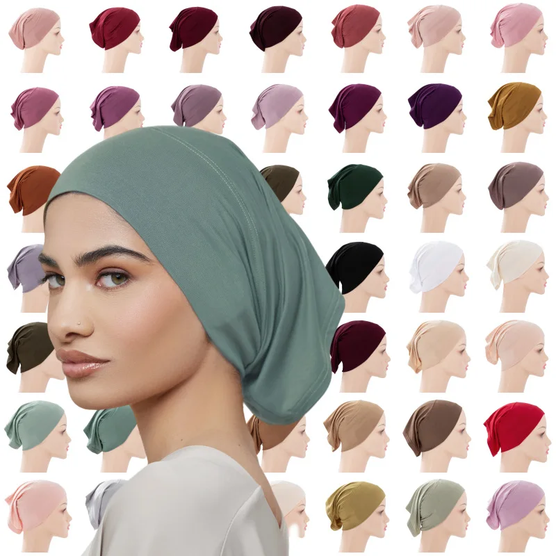 

Fashion Women Inner Hijab Tube Muslim Cap Bonnet Plain Islamic Underscarf Bamboo Jersey Undercaps Female Turban Bonnet Round