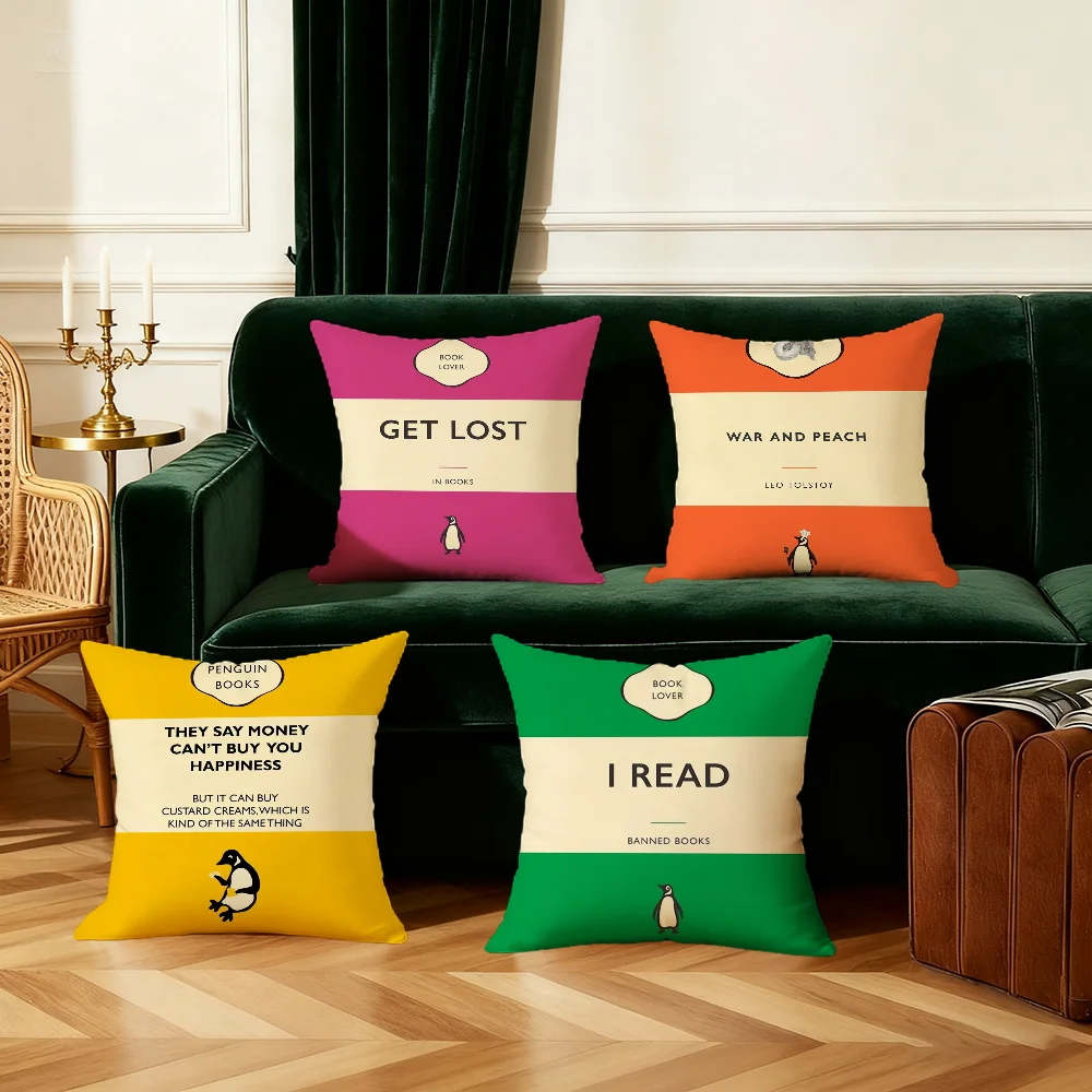 Funda de cojín con logo de P-penguin, funda de cojín decorativa para dormitorio, sofá, hogar, coche, funda de cojín portátil con cremallera, funda de almohada suave