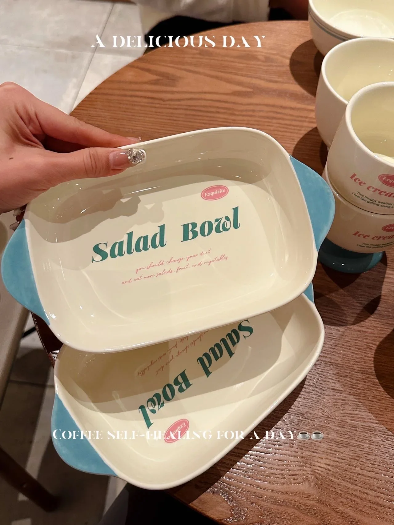 Korean Style Letter French Tableware Ceramic Plate and Bowl Set Household Rice Bowl Breakfast Plate for One Person