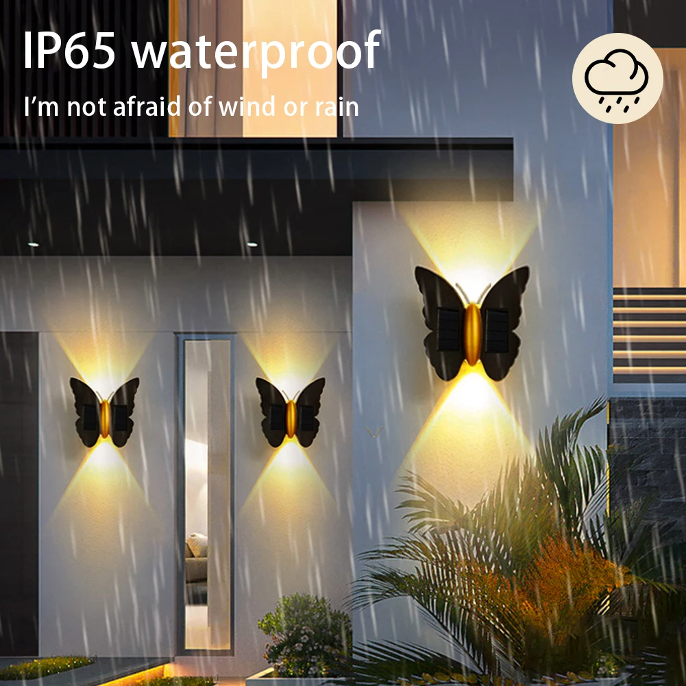 Lampu Dinding Tenaga Surya Bentuk Kupu-kupu, Lampu Hias Luar Ruangan dengan Sensor Gerak, Lampu Teras Dekoratif Tahan Air IP65, Nyala/Mati Otomatis untuk Pagar dan Patio