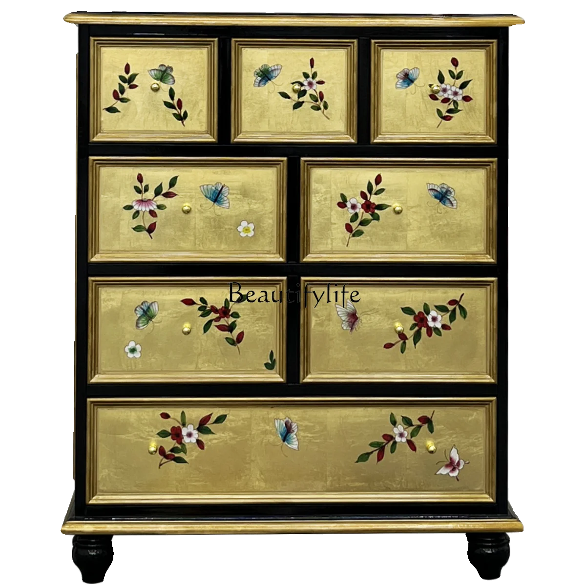 

Chinese gold foil painted drawer type chest of drawers solid wood American entrance cabinet