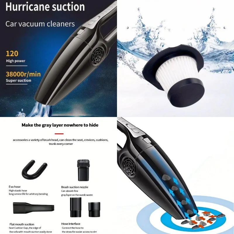

Powerful 12V Portable Car Vacuum Cleaner with Wet/Dry Function, Strong Suction for Cars, Homes, RVs - Lightweight, Durable Desig