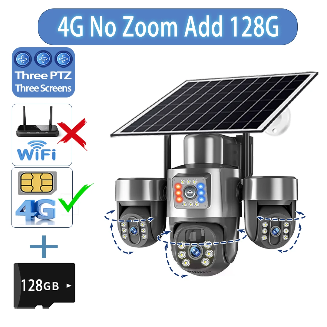 20MP 4 Lens 4G Solar Camera 10X Optical Zoom 3-PTZ Outdoor WiFi Three Screen Auto Tracking WiFi Surveillance Cameras V380 Pro image 3