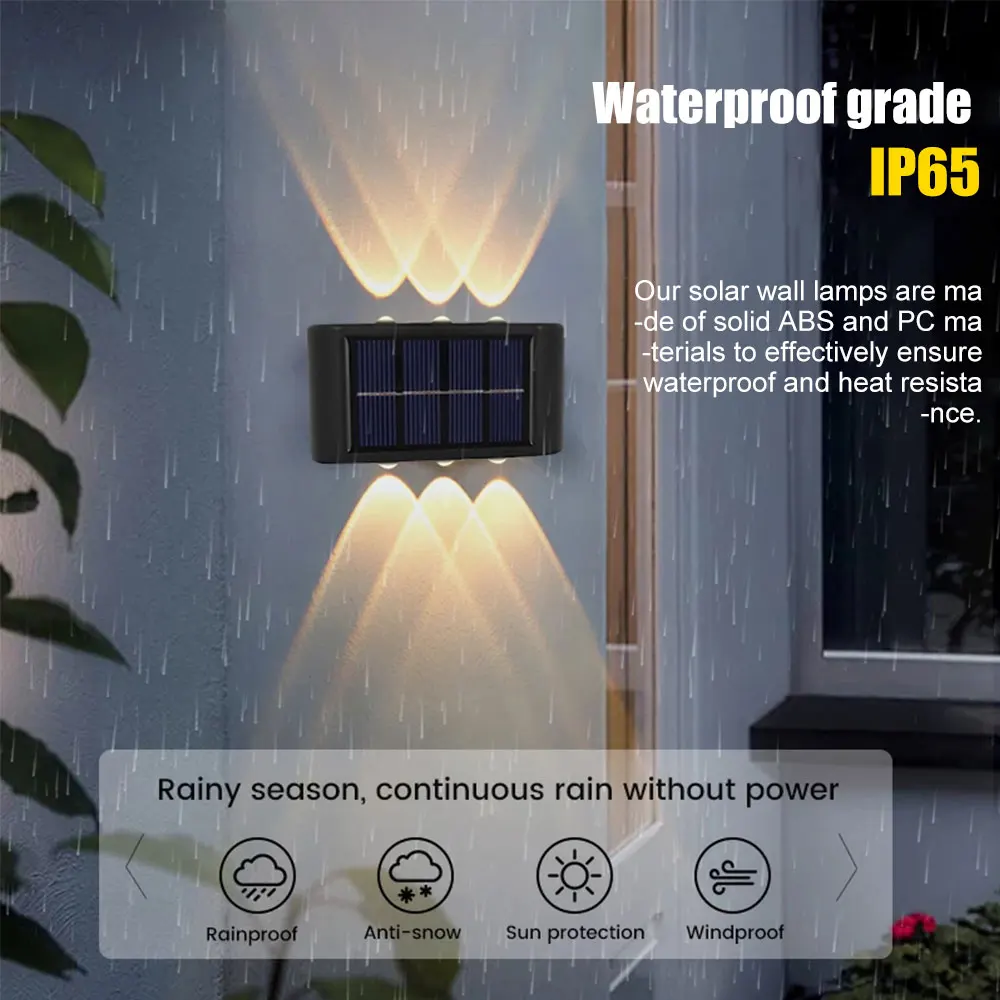 10LED Solar Wall Lamp Outdoor Waterproof IP65 Garden Atmosphere Decor Up&Down Light Backyard Landscape Solar Wall Washer Lamp