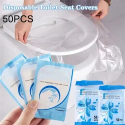 50Pcs Disposable Plastic Toilet Seat Cover Waterproof and Non Slip Individually Wrapped, for Travel, Toilet Seat Protectors