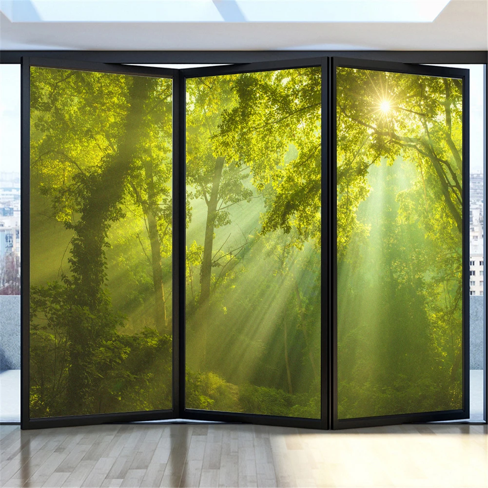 

Window Film Privacy Foggy Forest Frosted Glass Sticker Heat Insulation and Anti UV Blocking Static Cling sticker for Home