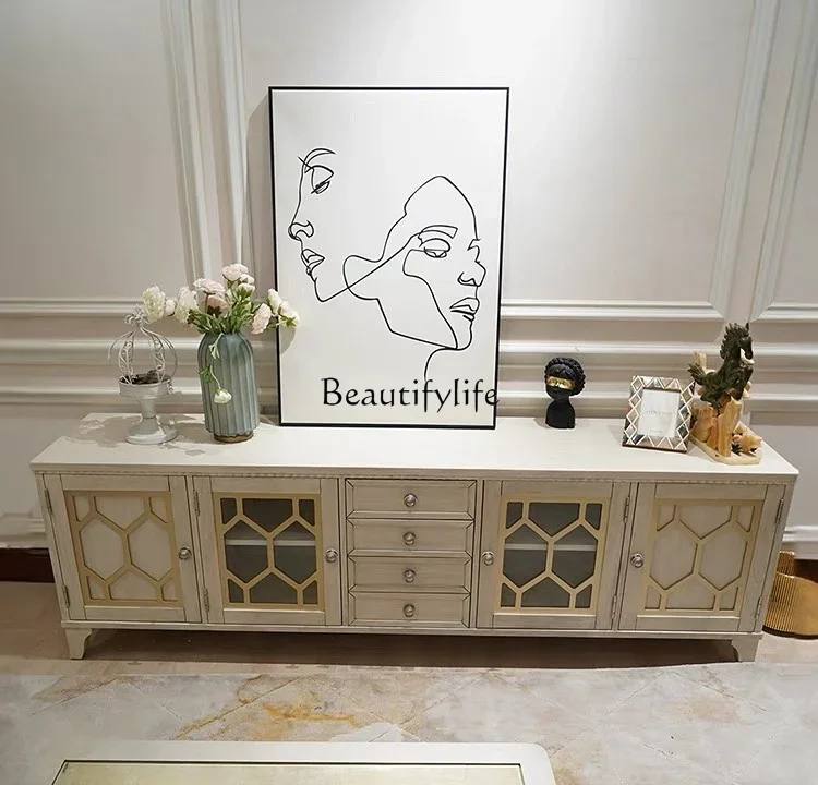 

American solid wood TV cabinet modern light luxury storage TV cabinet retro French living room