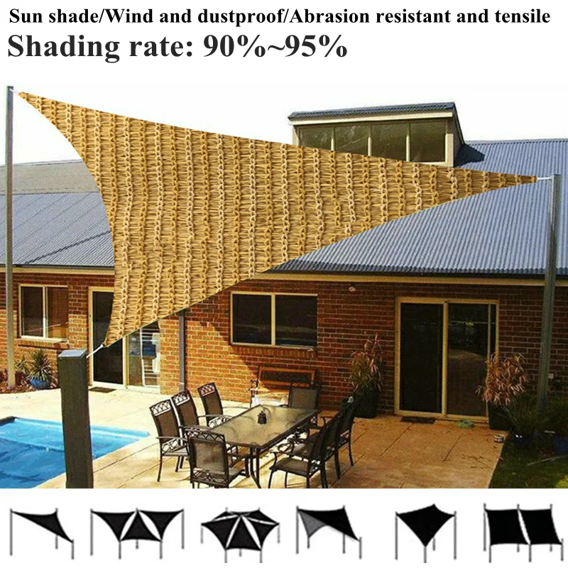 HDPE Anti-UV Triangular Sunshade Sail Outdoor Awning Garden Patio Shading Cloth Swimming Pool Sunblock 7 Colors To Choose From