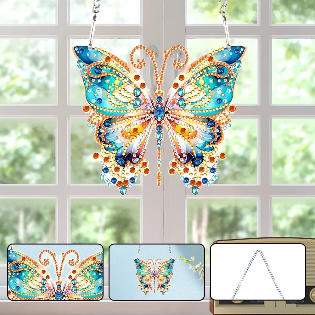 Colgante de Arte de diamante acrílico redondo + forma especial, pintura de diamante de una cara, decoración del hogar, mariposa, Libélula, árbol, loro