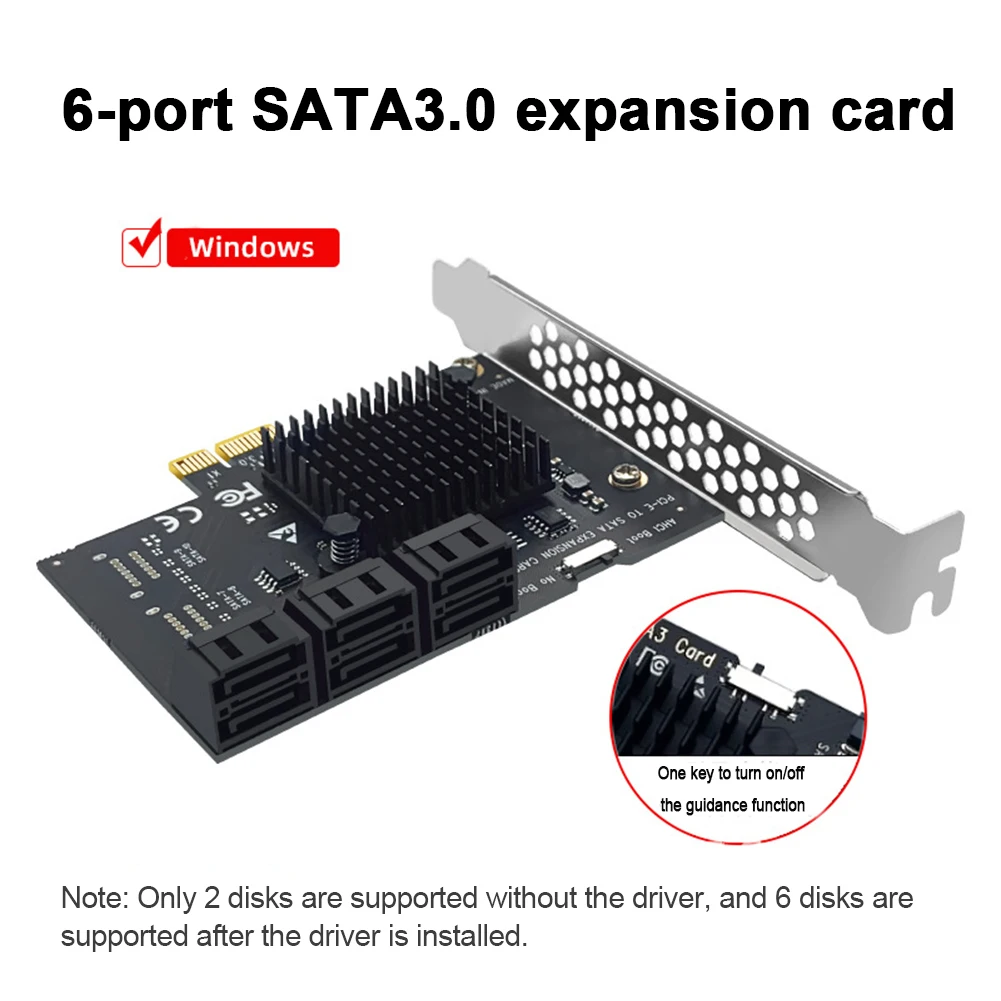 Адаптер-конвертер Riser Card PCI-E 1X в SATA3.0 6-портовый удлинитель PCI Express 6 Гбит/с Адаптер для настольного компьютера