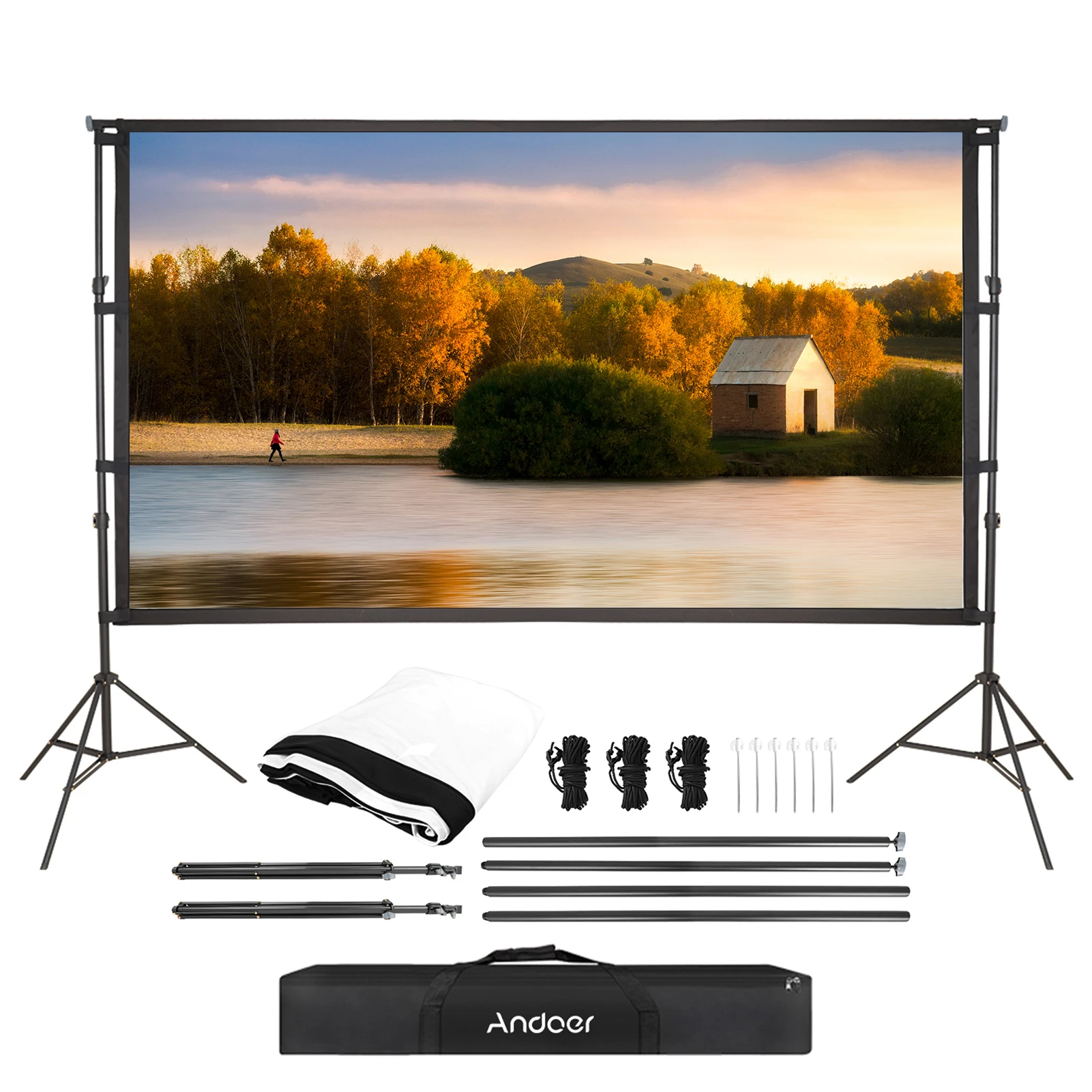 

Portable Projector Screen with Stand Projection Screen Indoor Outdoor Movie Screen with Carrying Bag Fast Setup for Home Theater