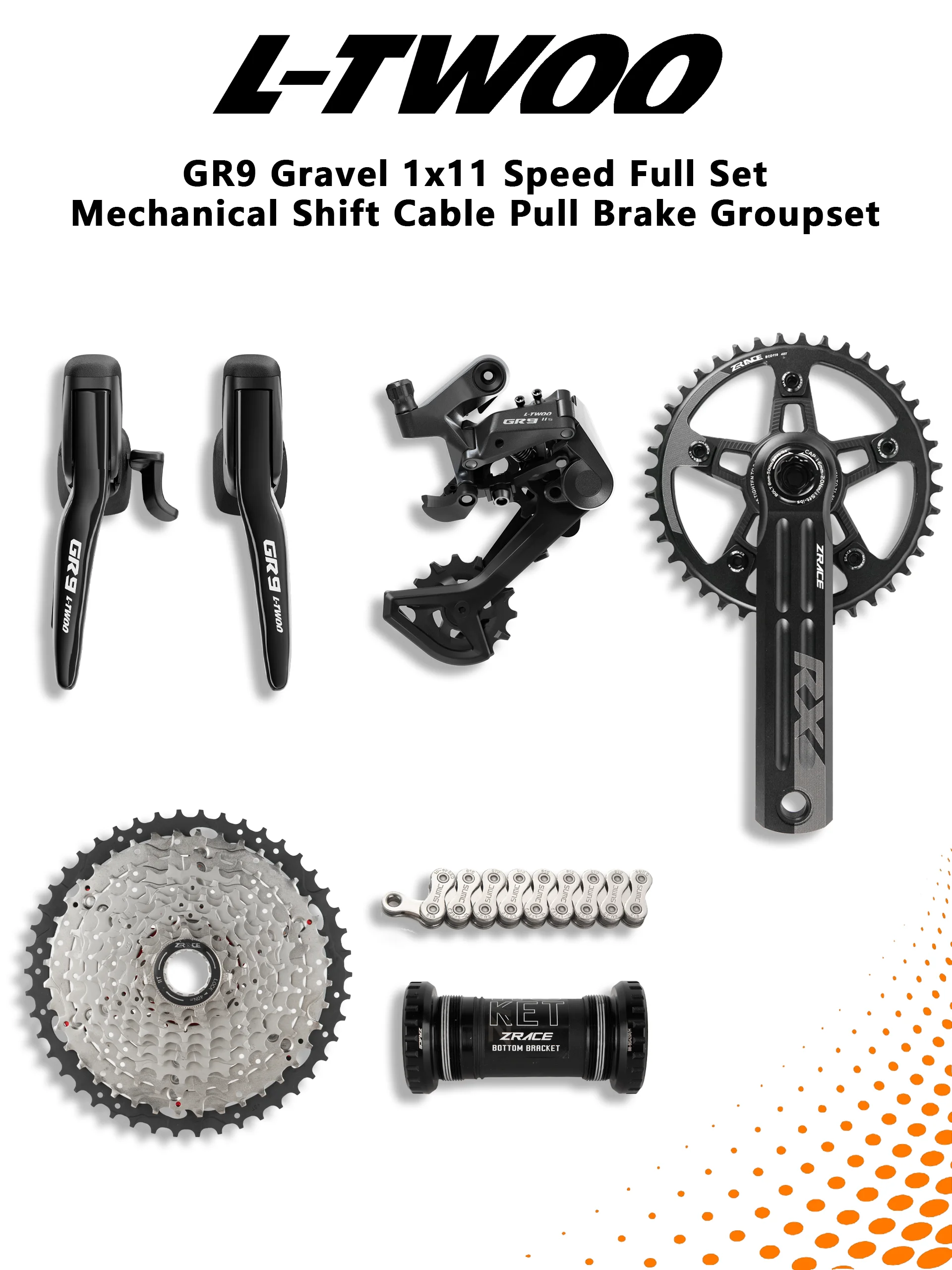 AliExpress LTWOO GR9 Gravel CX Bike 1x11S Mechanical Groupset with ZRACE Cassette Crankset Chain BB Cable Pull Disc Brake Kit 48T 50T Optio