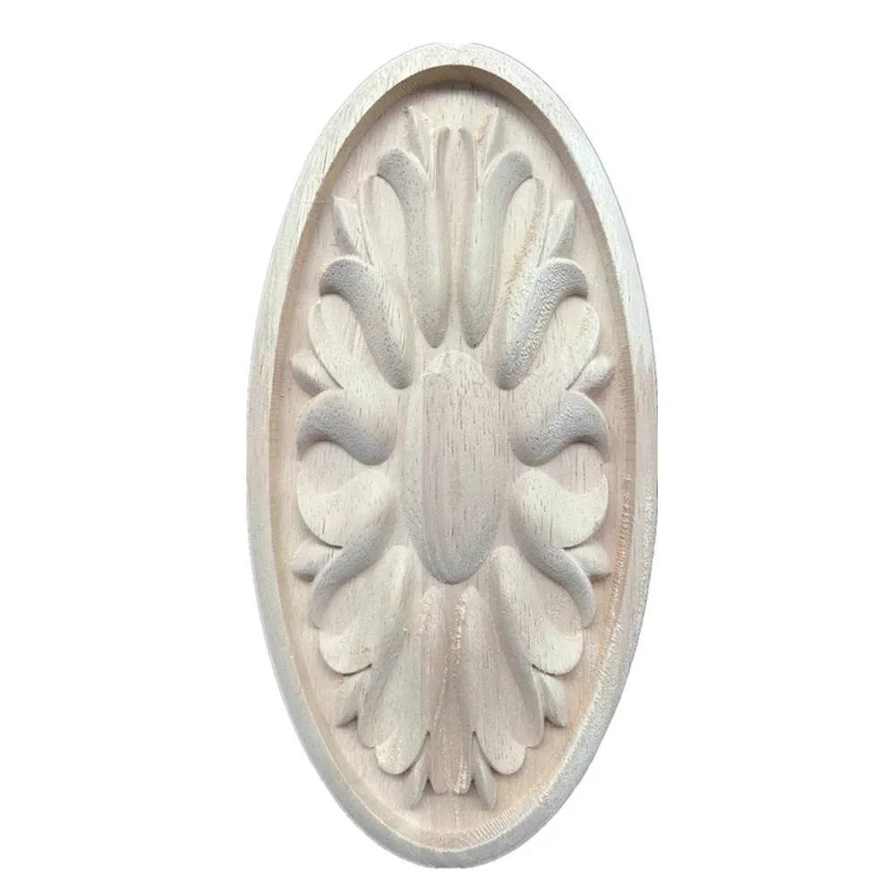 1PC 20cm Round Real Wood Applique Furniture Accessories Cabinet Decoration Home Decor Furnishing European Carved Wooden Tablets