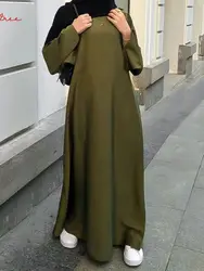 Moda Saten Ipeksi Djellaba Müslüman Elbise Dubai Tam Boy Flare Kol Yumuşak Parlak Abaya Dubai Türkiye Müslüman İslam Elbise WY921