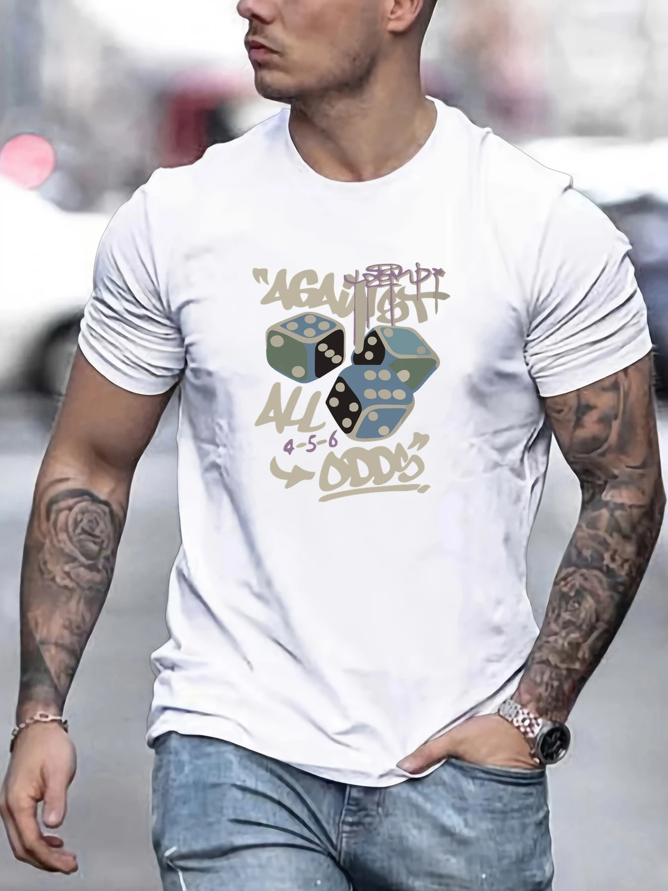 

Men's Against All Odds Dice Graffiti Art Graphic Tee Retro Vintage Streetwear Casual Summer Trendy 100% Cotton Short-Sleeve Top