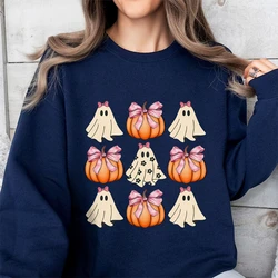 Woman's Halloween Print Round Neck Pullover Trendy Graphic Sweatshirt Cusal Long Sleeve Shirt Comfort Unisex Spring and Autumn