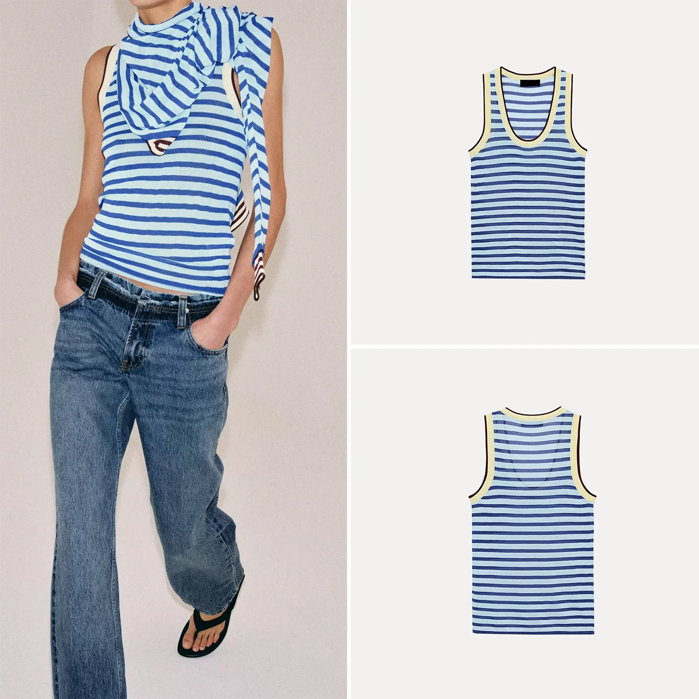 

Women's Fashionable Summer Knitted Casual Sleeveless round Neck Striped Top Slim Fit Outerwear Regular Length Spring 2026