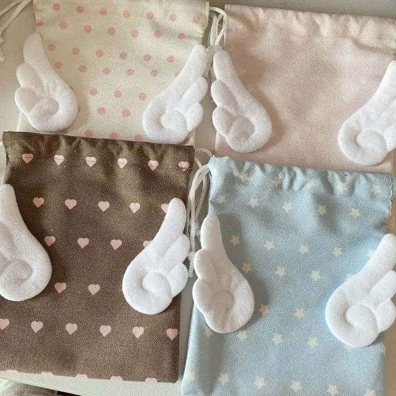 

HOT INS Angel Wings Star Storage Bag Fashion Portable Bundle Pocket Drawstring Cosmetics Bag Travel Tote Bag Canvas Pouch