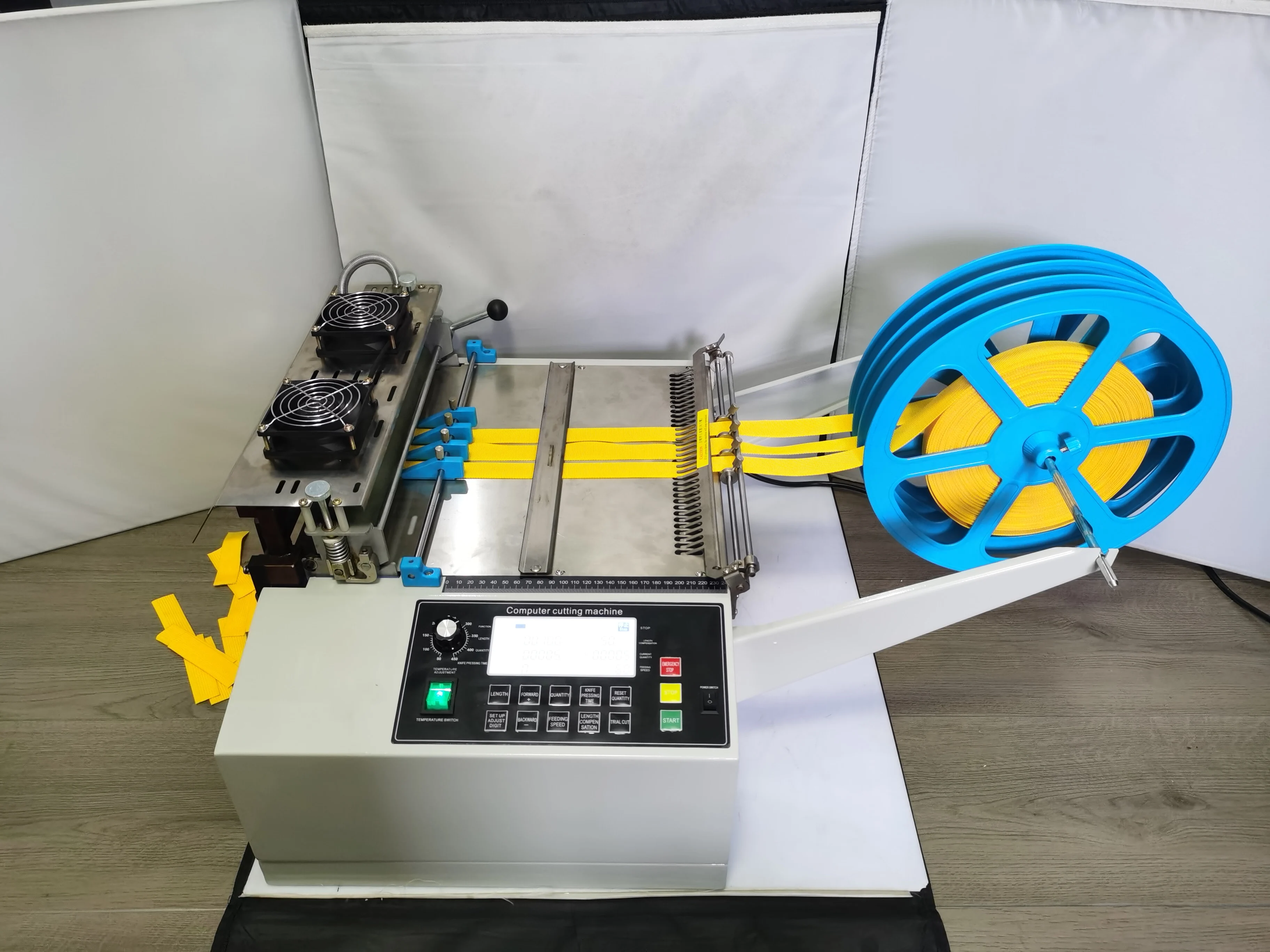 320T computer automatic cold and hot  Cloth belt cutting machine, magic adhesive tape zipper webbing elastic belt  cutter