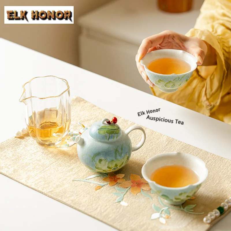 Hand Painted Lotus Lake Tea Set Complete Set Creative Tea Ceremony Set  Tea Maker Teapot And Tea Cup Set Tea Services Decoration