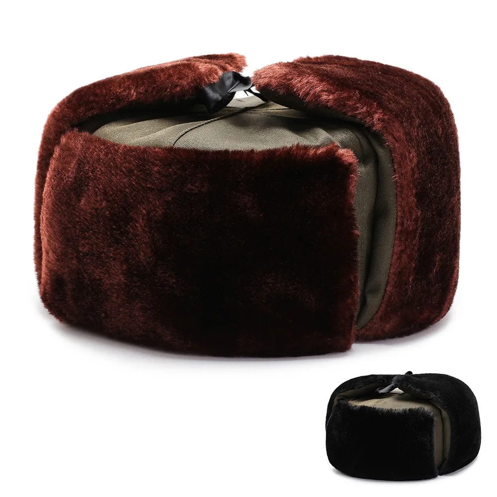 

Russian Hat Fur Winter Ushanka Russian Hat Removable Trooper Hat Trapper Hunter Headwear with Ear Flaps Aviator