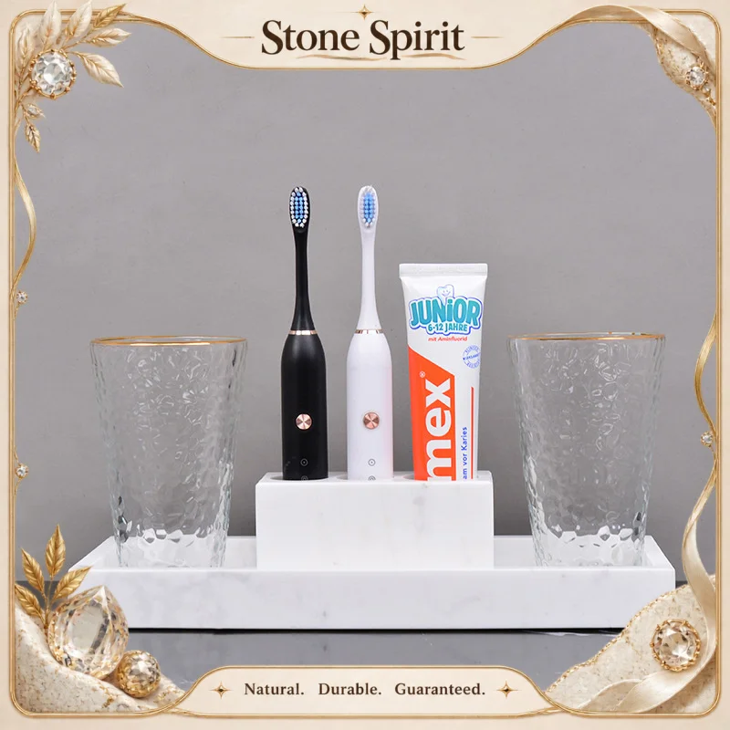 Natural Marble Sets of Accessories for the Bathroom Electric Toothbrush Holder Glass Cup Tumbler Tray Bathroom Accessories Sets