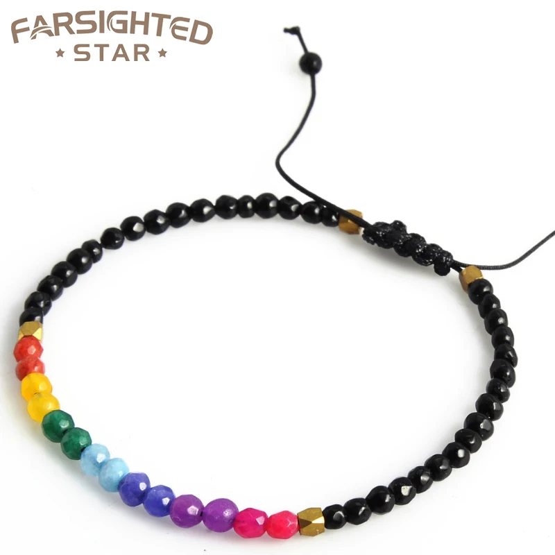 Weitsichtig Stern Regenbogen Farbe Armband Naturstein Charm Armband Frauen Seil verstellbare Perlen Armband Glück Accessoires