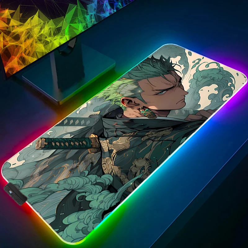 

LED Mouse Pad one Piece Zoro Gaming Large Gamer Keyboard Desk Mat Table Carpet RGB Anime Mousepad XXL Backlight For Computer CS