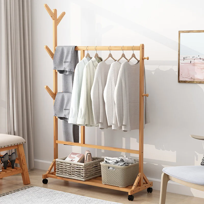 Modern Standing Solid Wood Coat Rack Removable Large Capacity Floor Hanger Simple Bedroom Clothes Storage Solution