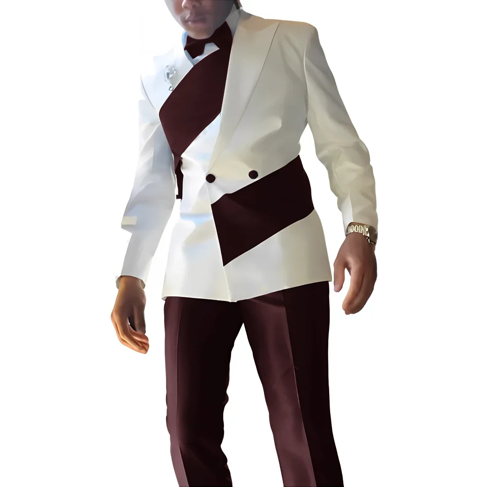 Elegant Men's Suit 2-piece Wedding Tuxedo Groom Slim Fit Suit Colorblock Jacket Pants XS-5XL For Men Blazer - Image 5