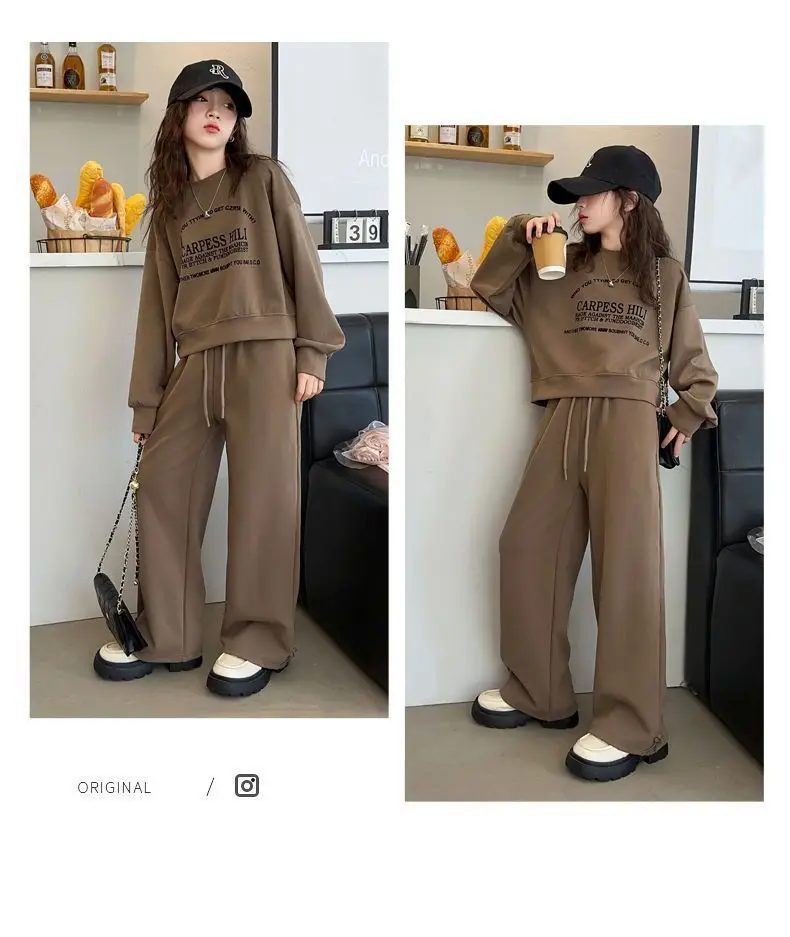 2026 Herbst Winter Kinder Mädchen Kleidung Set Kinder Buchstaben-Sweatshirt Crop Top + Weite Hose Trainingsanzug 4 5 6 7 8 9 10 11 12 Jahre – Detail 1