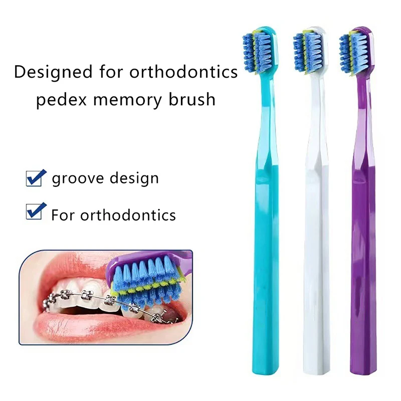 Limpe profundamente as escovas de dentes ortodônticas para adultos, cintas dentais macias, tampa protetora contra poeira, 1PC