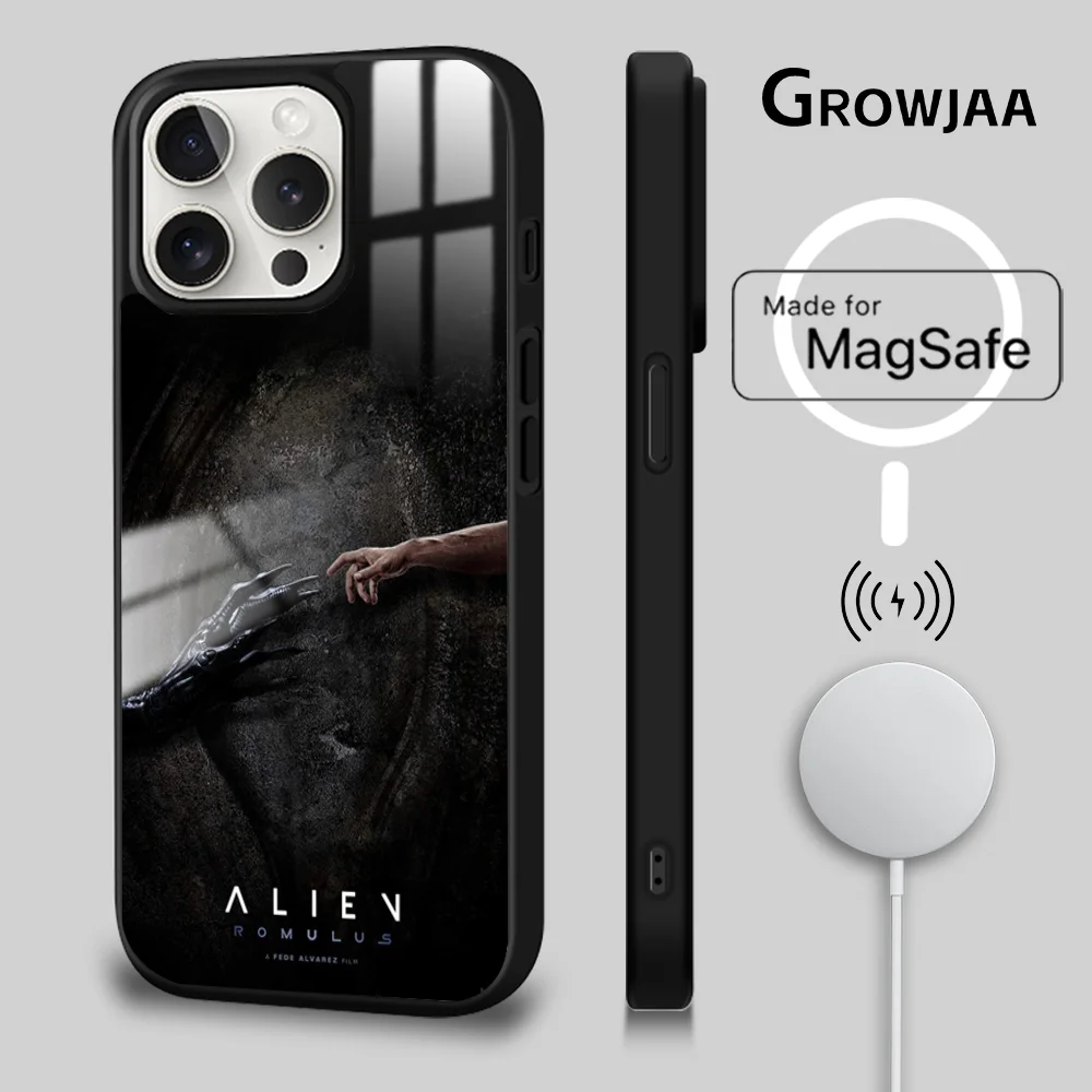 Movie Alien Xenomorph Phone Case For iPhone 16 15 14 13 12 11 Pro Max Plus Mini New Magsafe Mirror Wireless Magnetic Cover