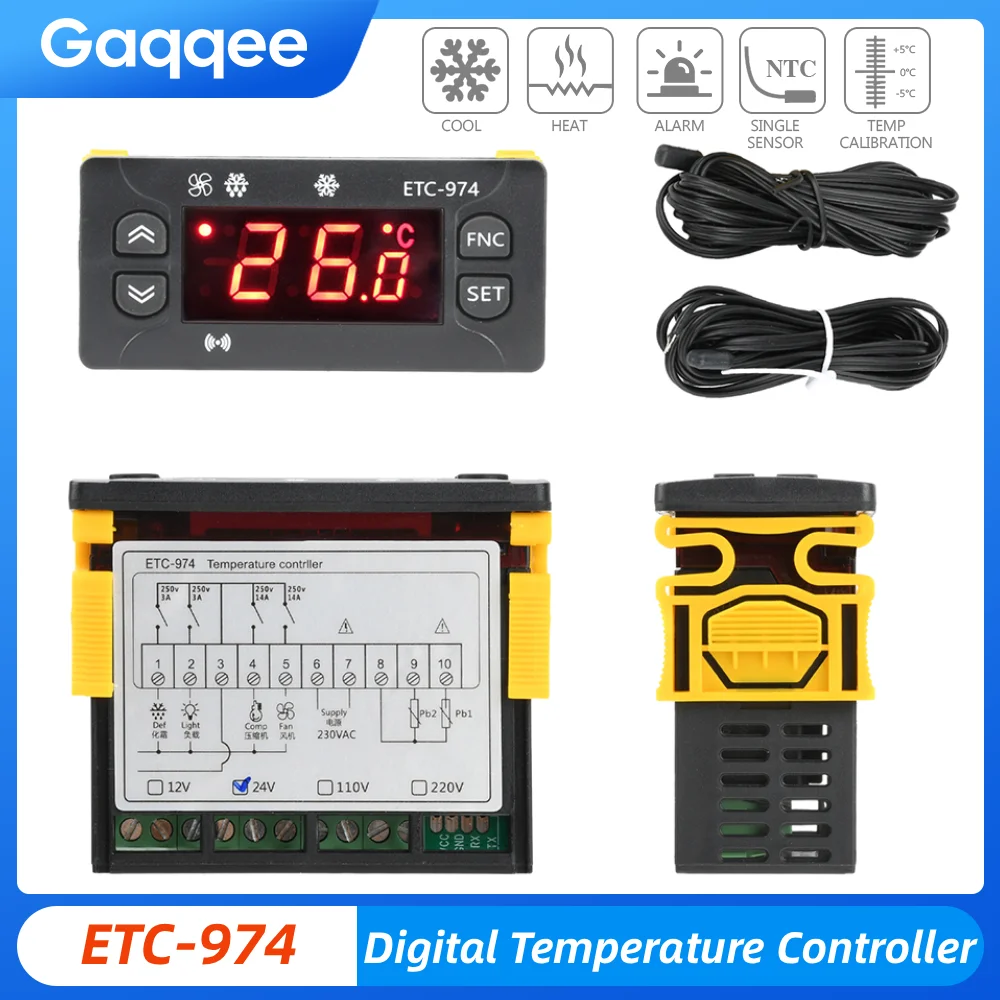 

ETC-974 LCD Digital Thermostat Thermometer With Waterproof Air Probe Heater Cooler Temperature Controller For Farm incubation