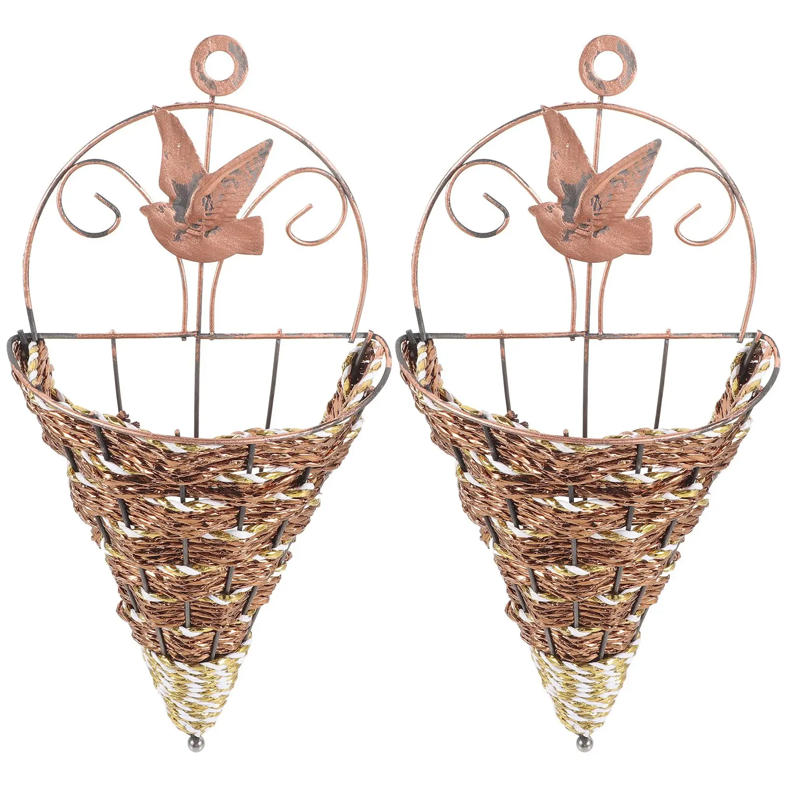 

2pcs Wall Hanging Flower Pot Faux Plants Indoor Decor Triangle Basket Rattan Design Sturdy Plastic Planter Space