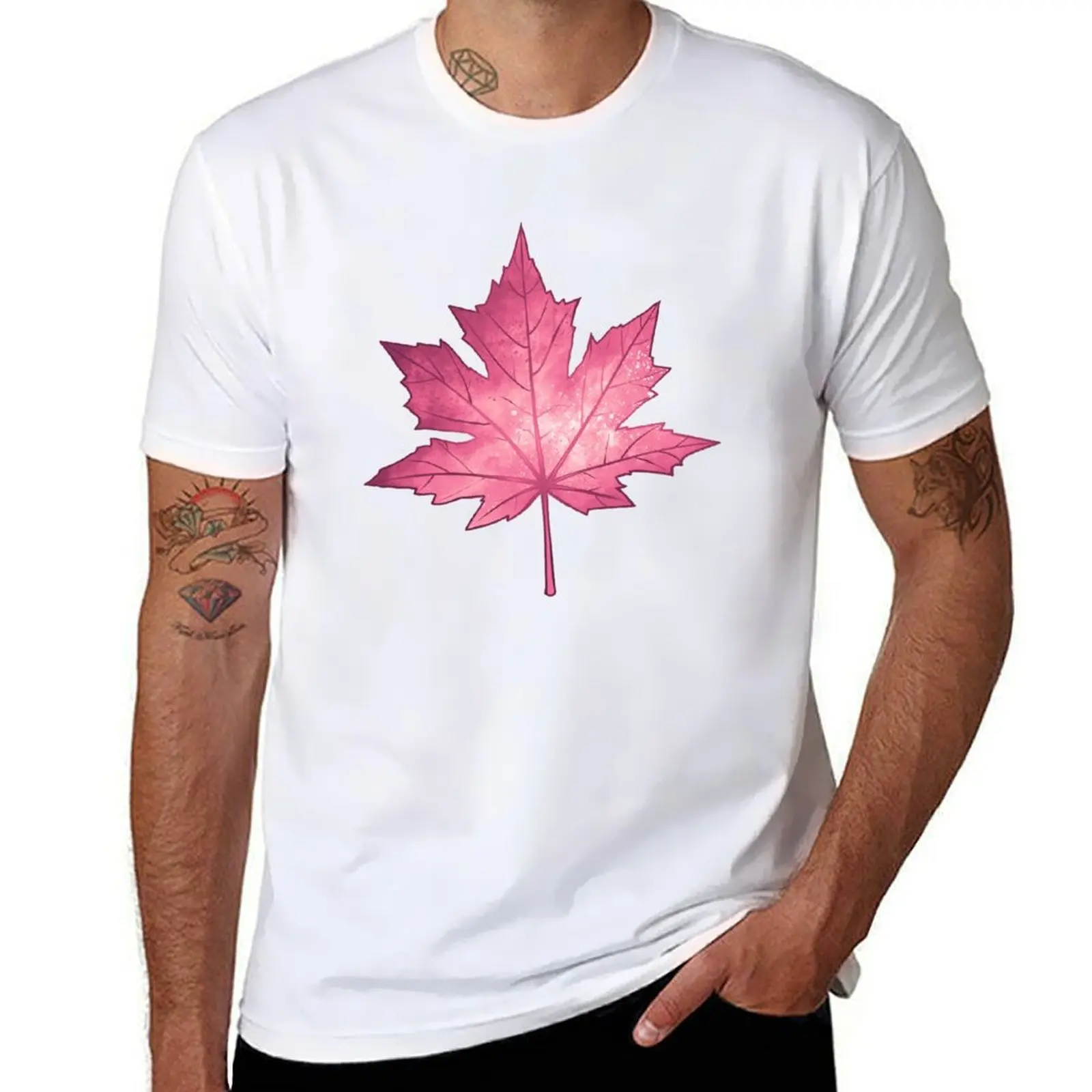 

Pretty Pink Maple Leaf T-Shirt t shirts for man cotton man t shirt cotton high quality T-Shirt