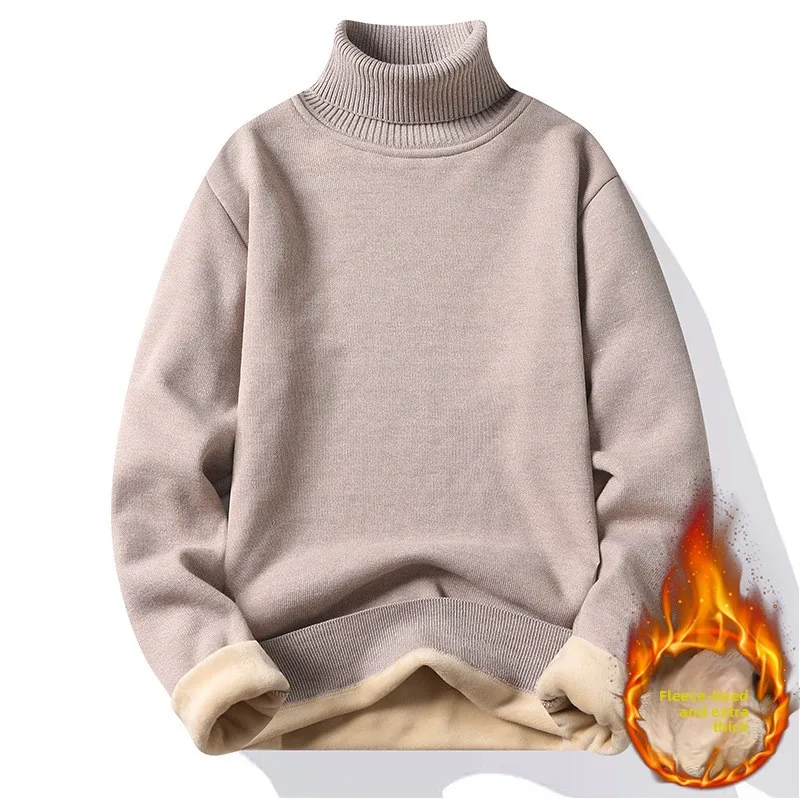 

2025 Новый мужской свитер с высоким воротником, утолщенная толстовка на флисовой подкладке, осенне-зимний теплый вязаный свитер
