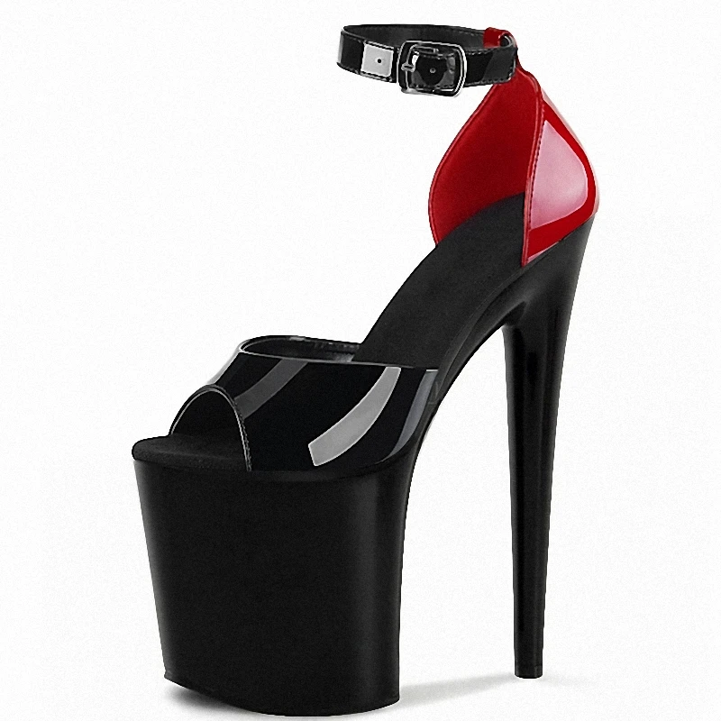 Exotic 8-Inch Platform Sandals Gothic Sexy High Heels Peep Toe Dress Shoes for Nightclub Pole Dance Black Red 20cm Fetish Strip