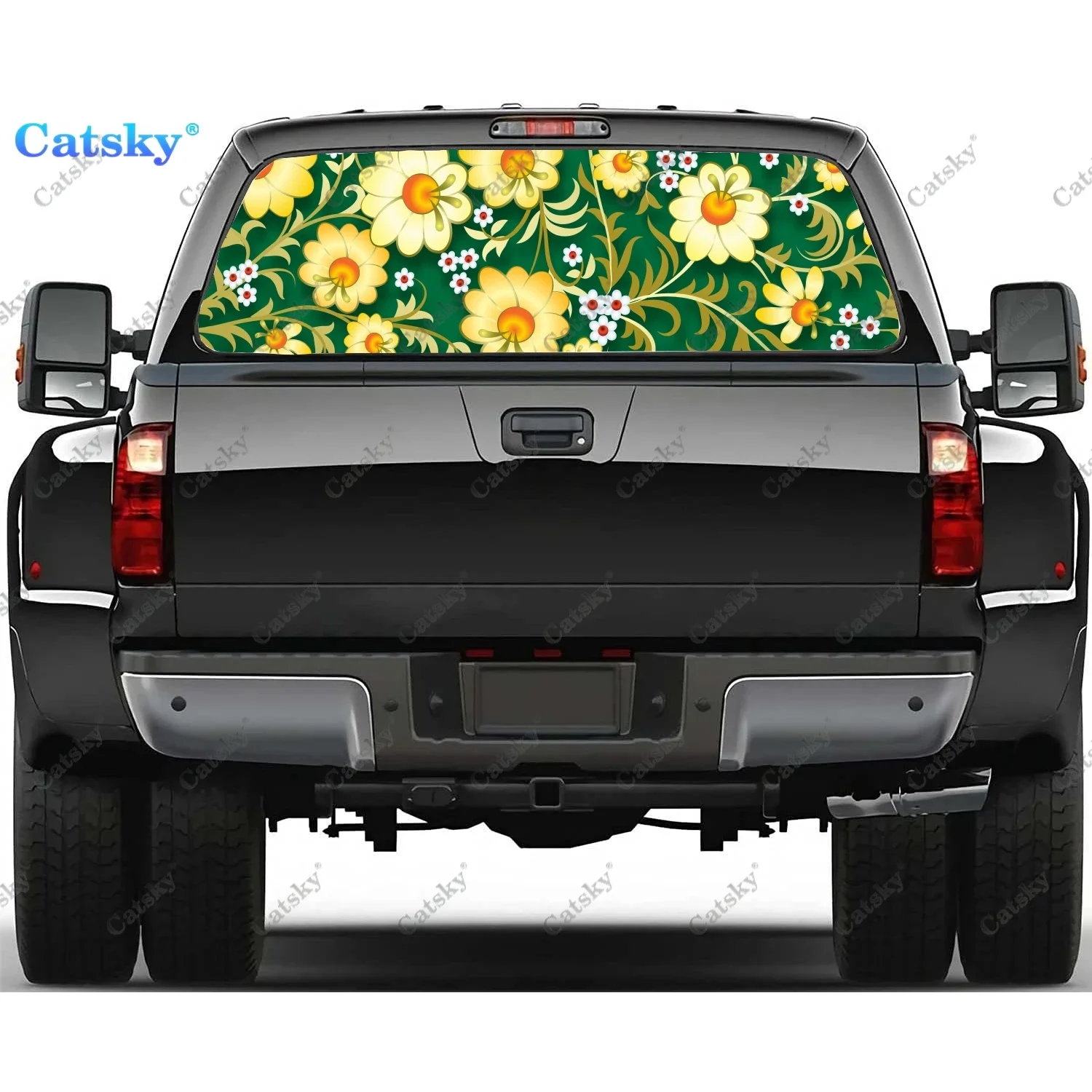 Bohemian Flowers Print Car Rear Window Sticker Windshield Decal Truck Rear Window Decal Universal Perforated Vinyl Graphic