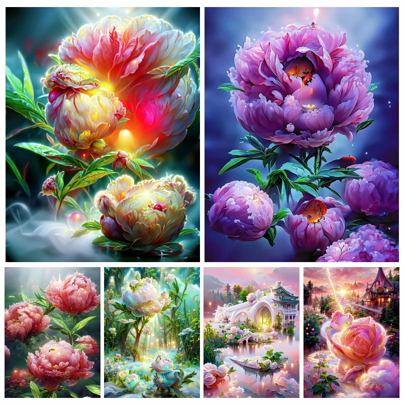 Dream Red Tree Peony AB Diamond Art Painting Fantasy Flower Palace Landscape Embroidery Cross Stitch Crystal Craft Room Decor