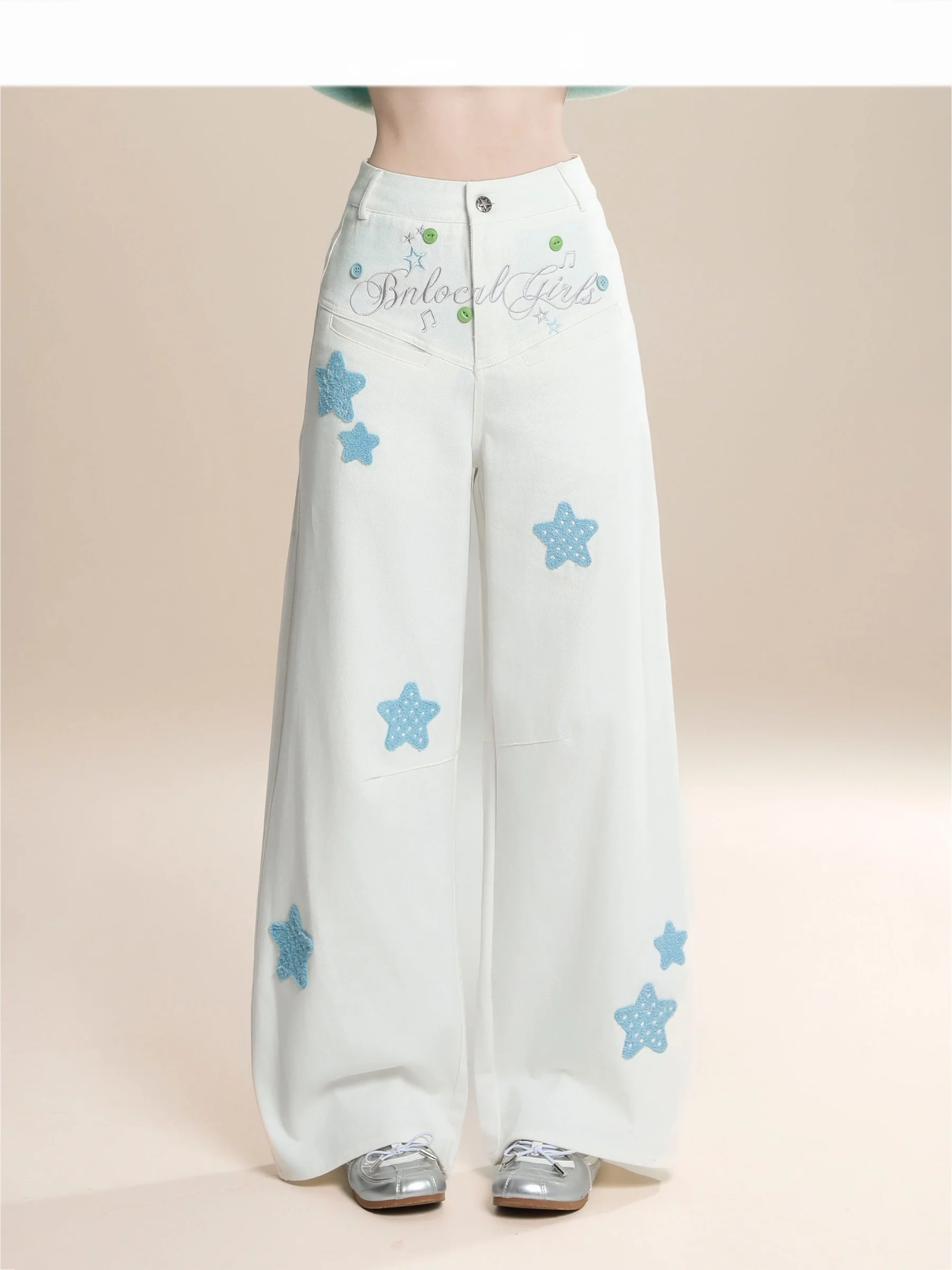 

HM Свободные широкие джинсы со звездной вышивкой, женские осенние новые дизайнерские повседневные удобные хлопковые джинсовые брюки, модные поездки на работу...