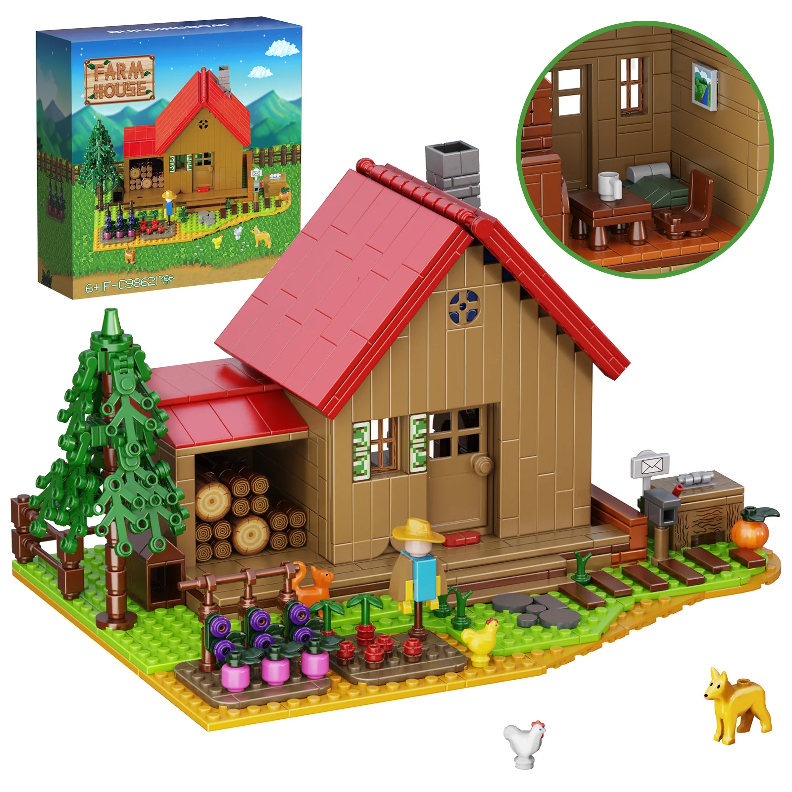 

Hot Stardews Valley Rural Farming Building Block Set with Box Rural Animals Trees Plants Toys Education for Children Gifts