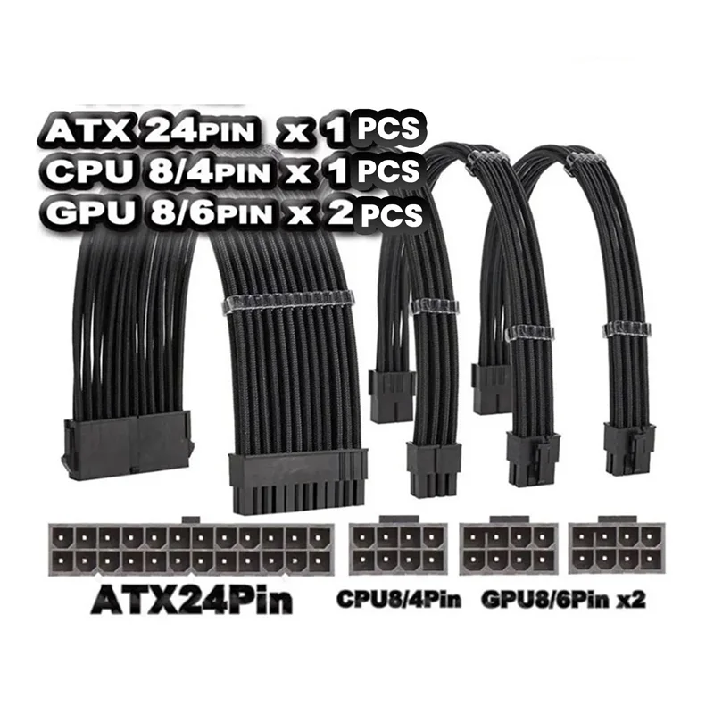 ABMF-Computer Power Extension Cable PSU ATX 24Pin Extension Cable 8-Pin 6+2Pin Cord 24-Pin Motherboard Extension For Computer